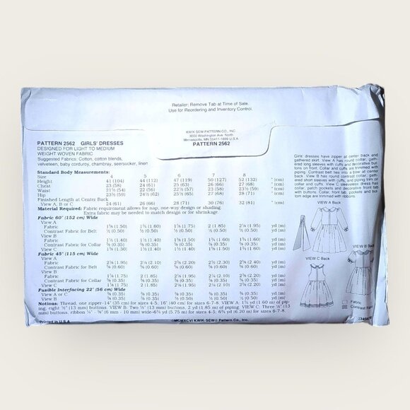 Kwik Sew Sewing Pattern 2562 Girls Dresses Size 4-8 Uncut Factory Sealed - Picture 2 of 2